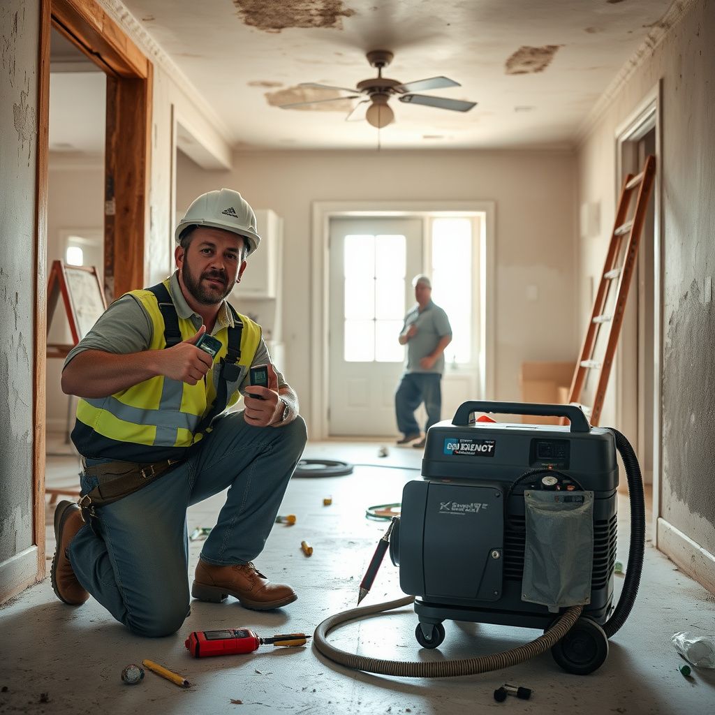 A Pro Tech Mold Removal technician discussing a mold remediation plan with a homeowner in Crowley, Texas, pointing to a diagram.