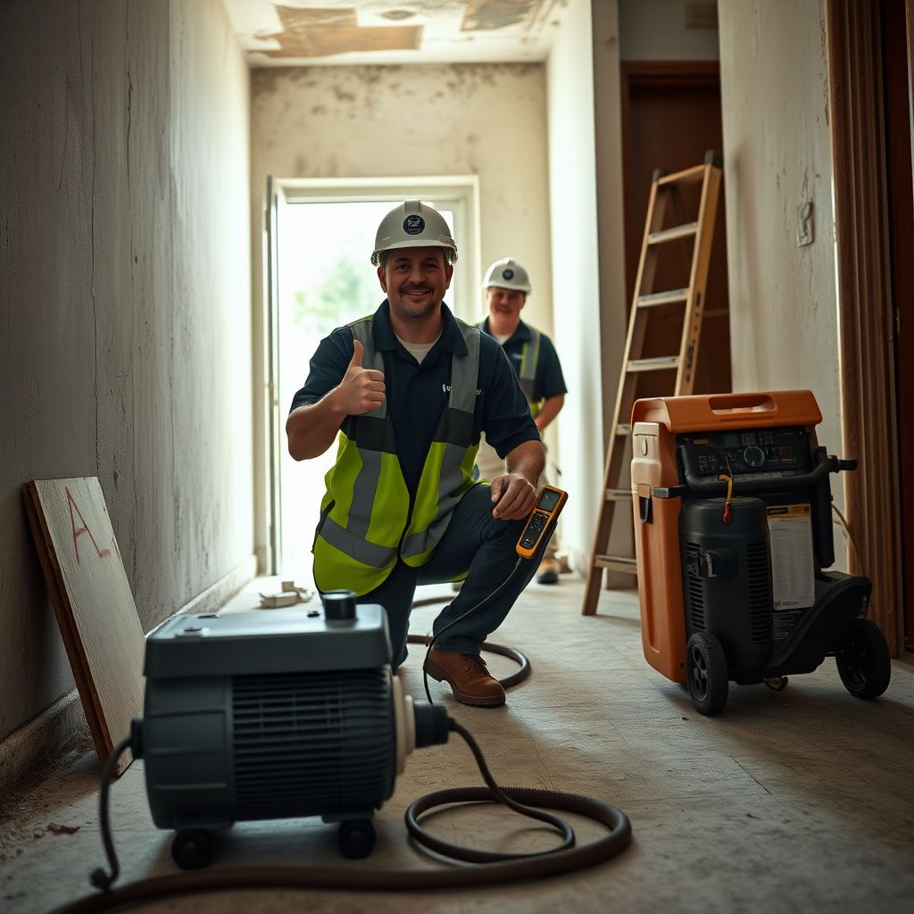 Pro Tech Mold Removal technician performing air quality testing inside a Grand Prairie home, ensuring thorough remediation.