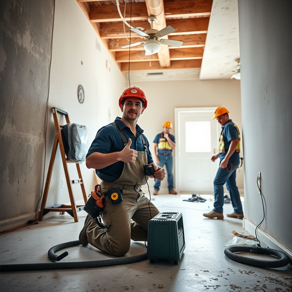 A certified mold remediation technician explaining the process to a Burleson homeowner, pointing to a moisture meter reading.