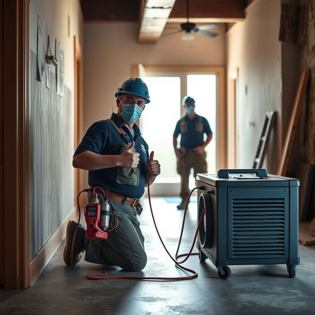 A smiling, IICRC-certified mold remediation technician in Cedar Hill, Texas, shaking hands with a relieved homeowner after a successful mold removal project.